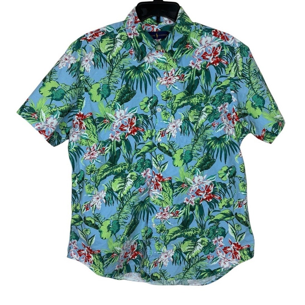 Ralph Lauren Men's Hawaiian Short Sleeve Shirt L All Over Print Tropical Preppy
